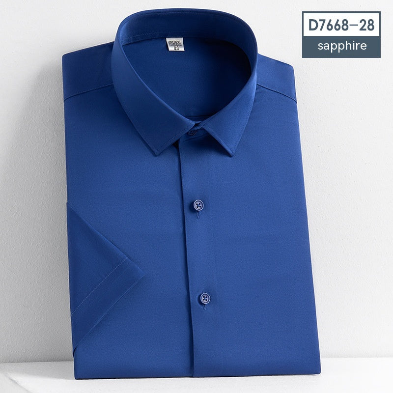 Non-Iron Short-Sleeved Stretch Shirt - Solid Color Men's Top