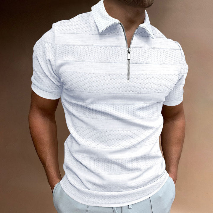 Summer Men's Solid Color Casual Jacquard Shirt - Short-Sleeved Lapel Top
