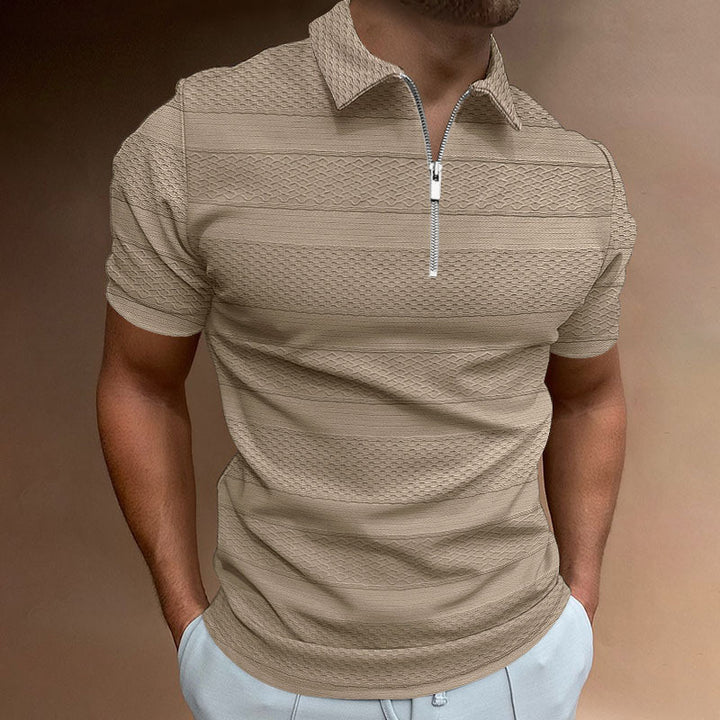 Summer Men's Solid Color Casual Jacquard Shirt - Short-Sleeved Lapel Top