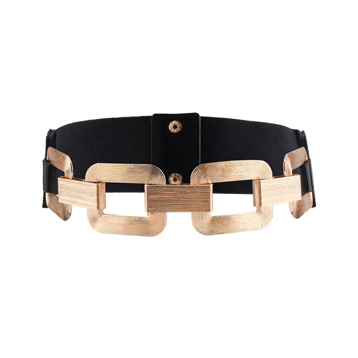 The New Women's Gold Black Wide Belt Decoration Fashion Elastic Metal 
 Product information:
 
 Style:all-match fashion
 
 Material
 :
 Alloy
 


 Treatment process: electroplating
 
 Details&amp;Type:chain   Elastic stretch 


 Produc