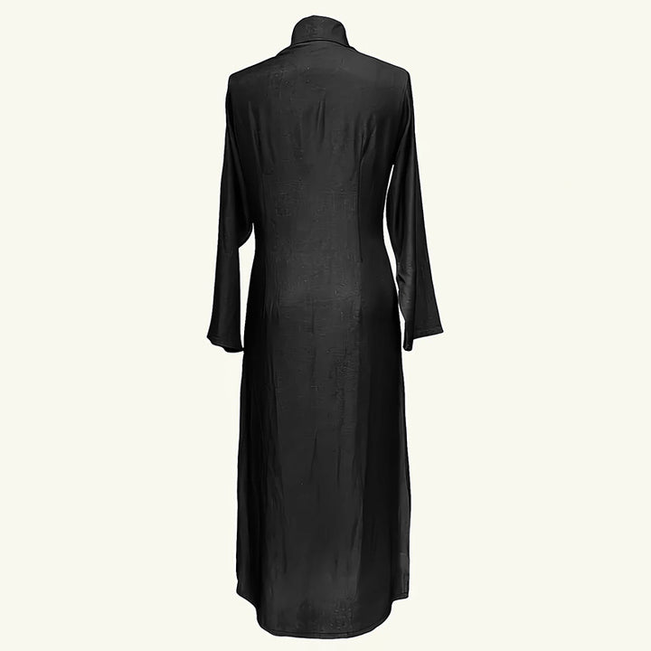Women's Casual Denim Maxi Dress – Long Sleeve Button-Down Jean Dress with Pockets