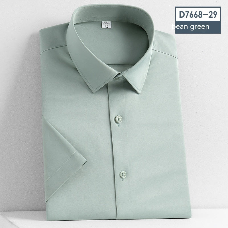 Non-Iron Short-Sleeved Stretch Shirt - Solid Color Men's Top