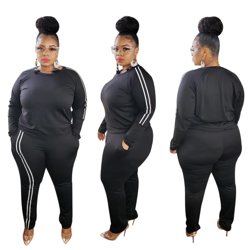 Curvy Women Side Stripe Two Piece Set