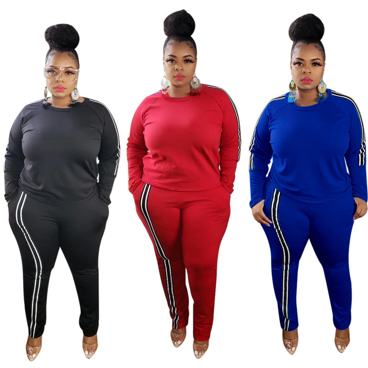 Curvy Women Side Stripe Two Piece Set