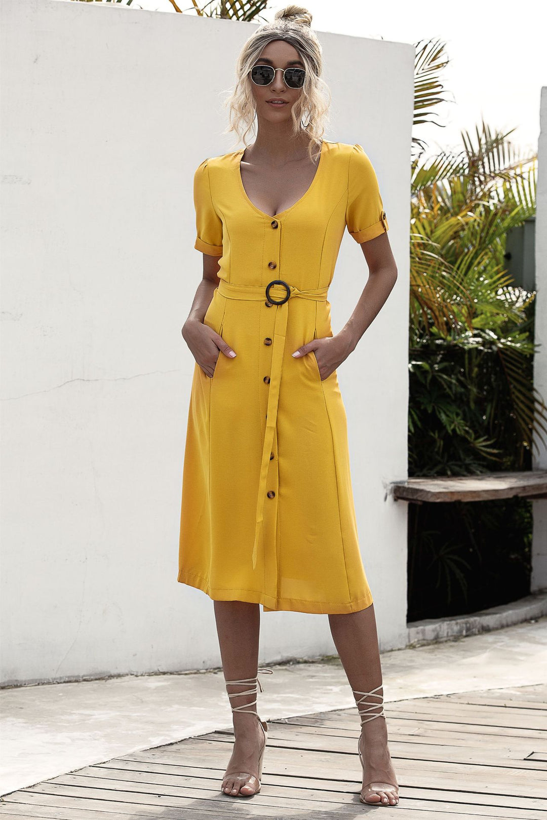 Lace-up button dress