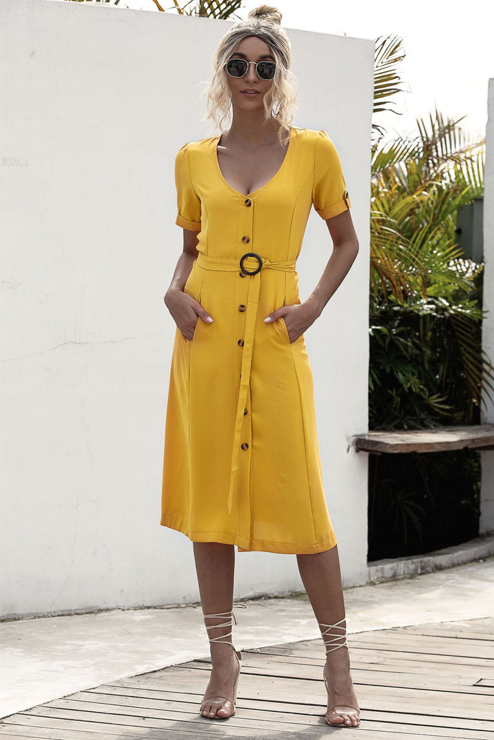 Lace-up button dress