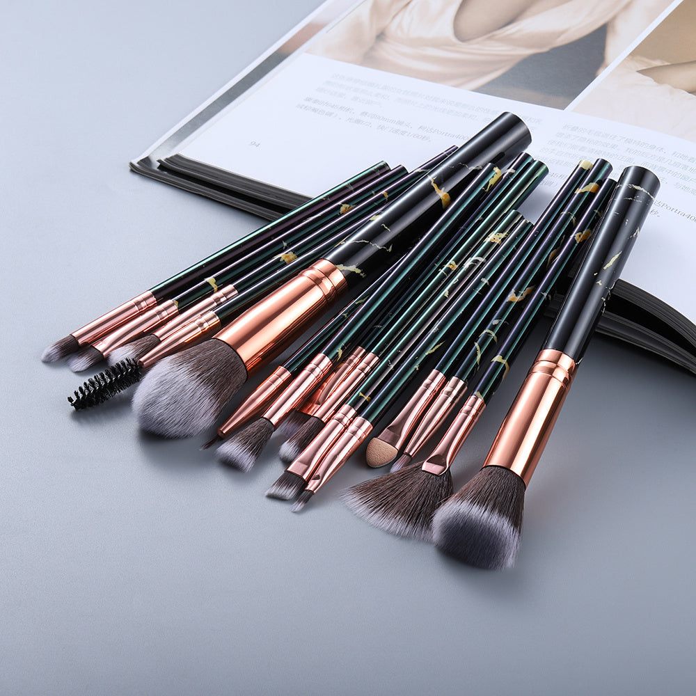 15 Marbled Design Makeup Brushes Set - Glow Goddess