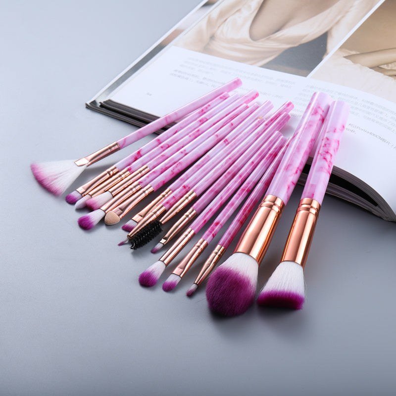 15 Marbled Design Makeup Brushes Set - Glow Goddess