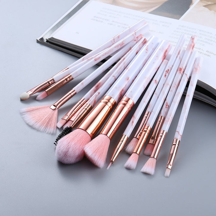 15 Marbled Design Makeup Brushes Set - Glow Goddess