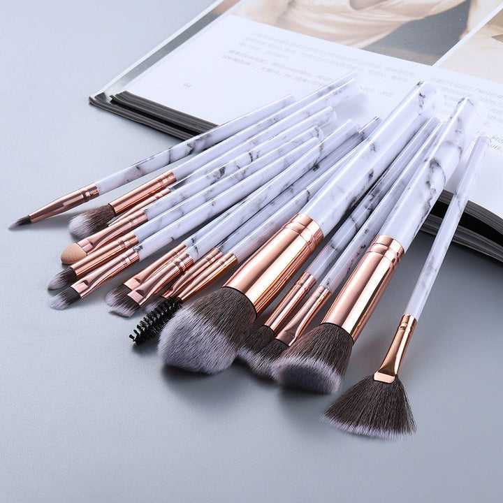 15 Marbled Design Makeup Brushes Set - Glow Goddess