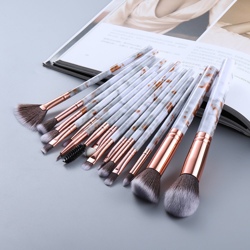 15 Marbled Design Makeup Brushes Set - Glow Goddess