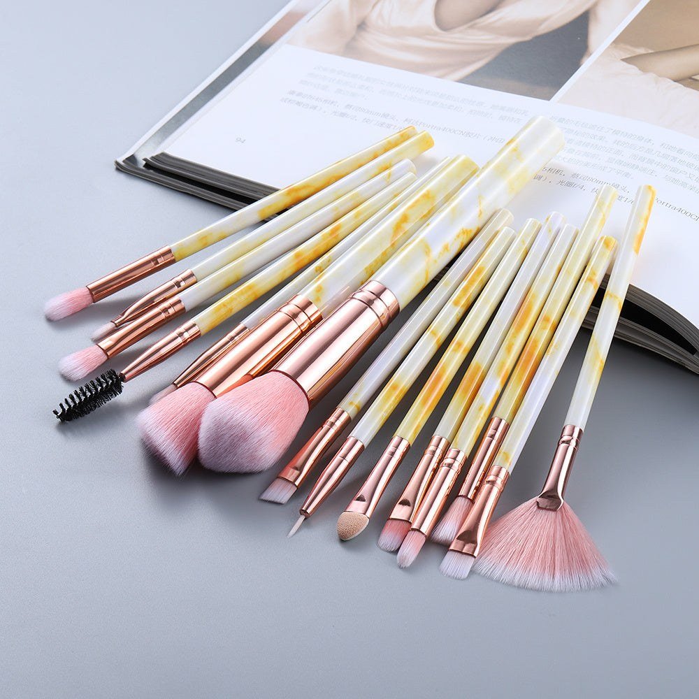 15 Marbled Design Makeup Brushes Set - Glow Goddess