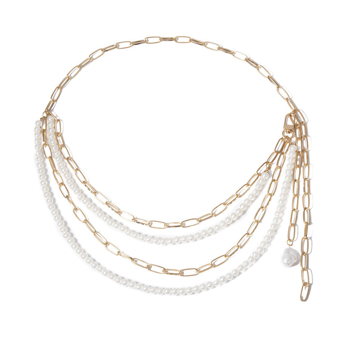 Temperament Multilayer Pearl Chain Tassel Waist Chain Woman