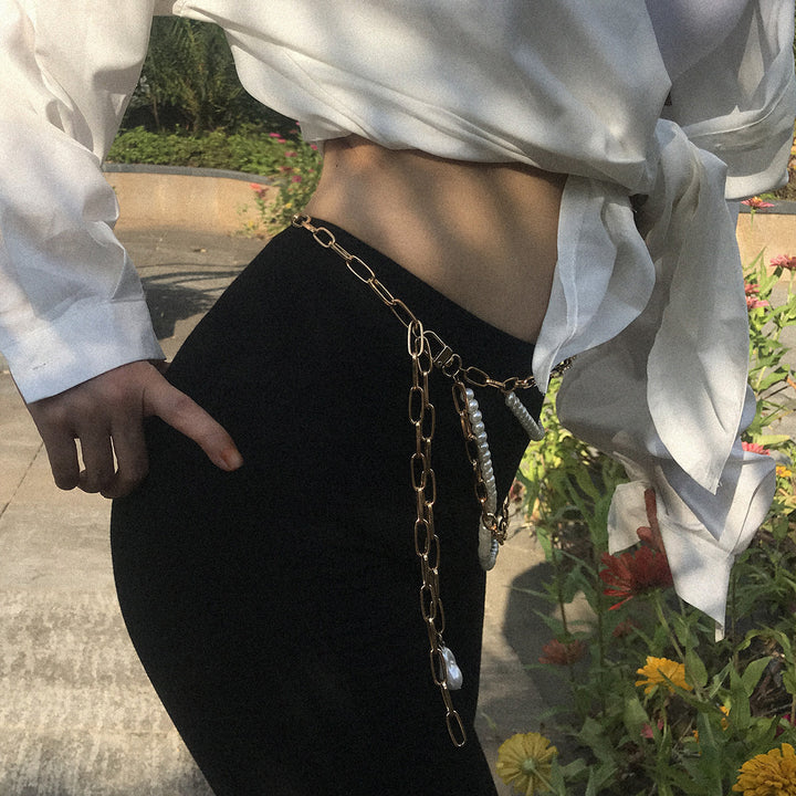 Temperament Multilayer Pearl Chain Tassel Waist Chain Woman