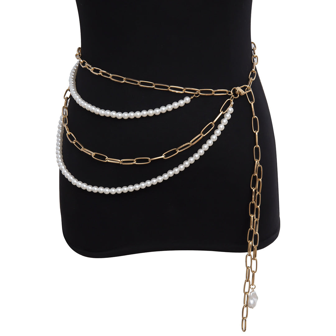 Temperament Multilayer Pearl Chain Tassel Waist Chain Woman