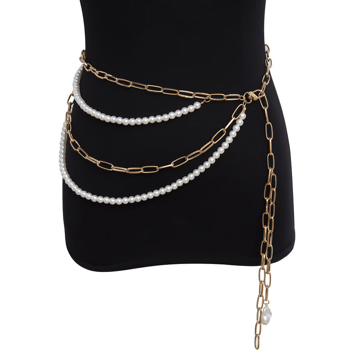 Temperament Multilayer Pearl Chain Tassel Waist Chain Woman