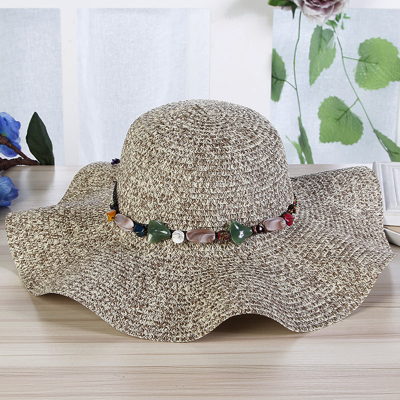 Hand-Woven Read Strange Stone Decorative Straw Hat Woman