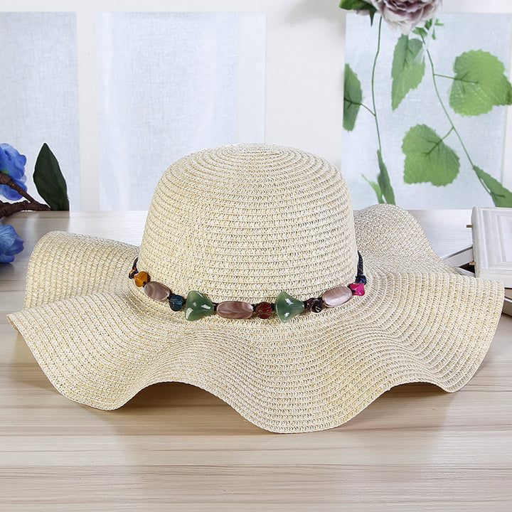 Hand-Woven Read Strange Stone Decorative Straw Hat Woman