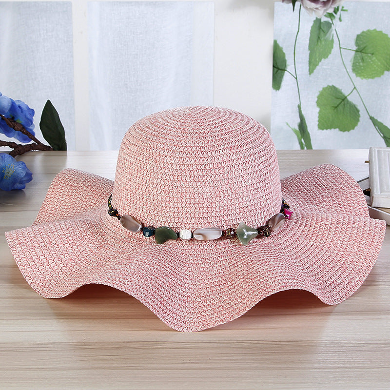 Hand-Woven Read Strange Stone Decorative Straw Hat Woman