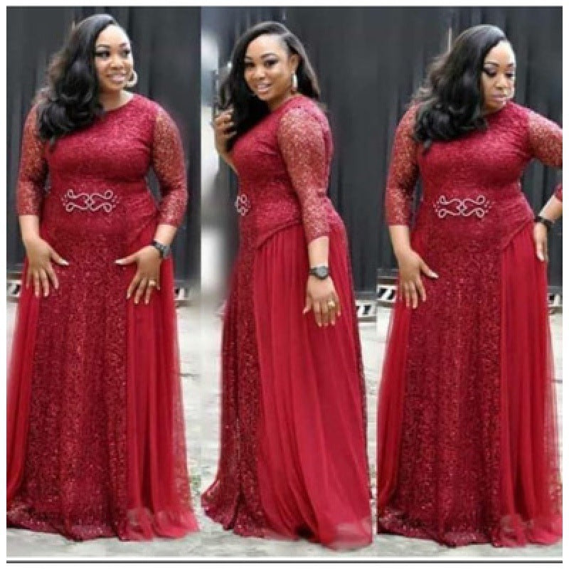 African Women's Dresses Lace Navy Blue Red