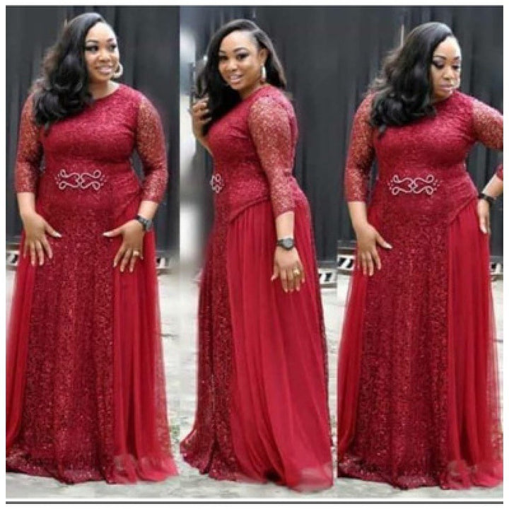 African Women's Dresses Lace Navy Blue Red