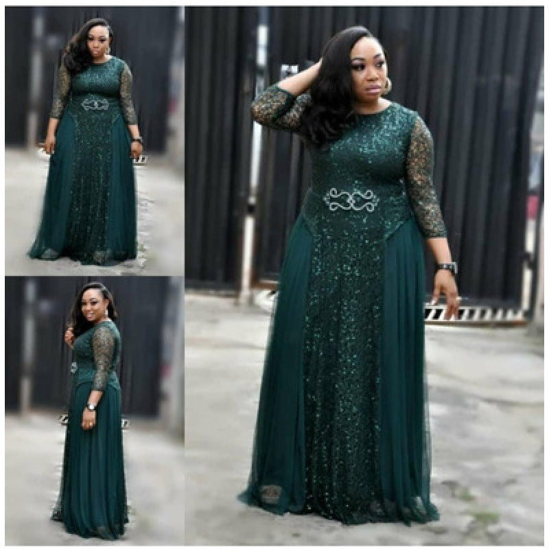 African Women's Dresses Lace Navy Blue Red
