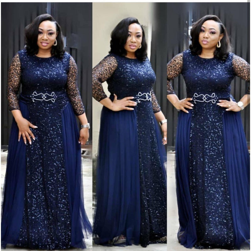 African Women's Dresses Lace Navy Blue Red