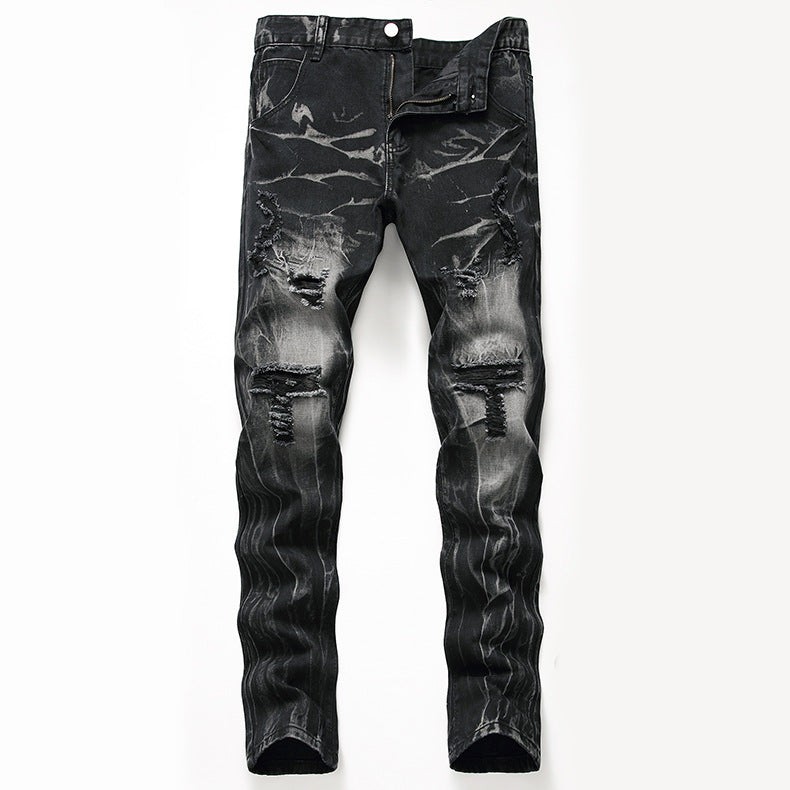 Ripped Black Jeans - Men's Plus Size Straight-Leg Denim for Autumn and Winter
