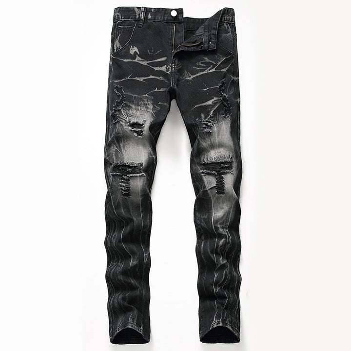 Ripped Black Jeans - Men's Plus Size Straight-Leg Denim for Autumn and Winter