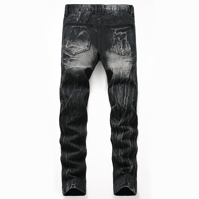 Ripped Black Jeans - Men's Plus Size Straight-Leg Denim for Autumn and Winter