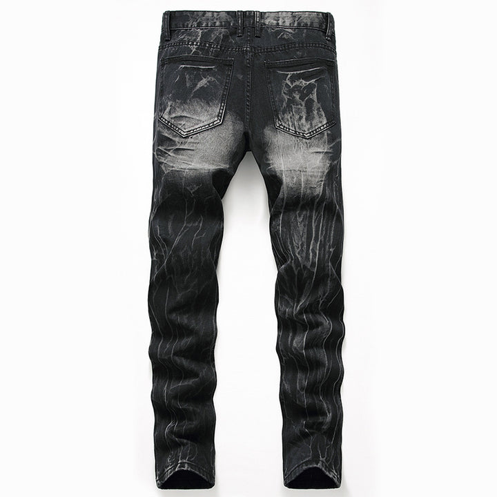 Ripped Black Jeans - Men's Plus Size Straight-Leg Denim for Autumn and Winter