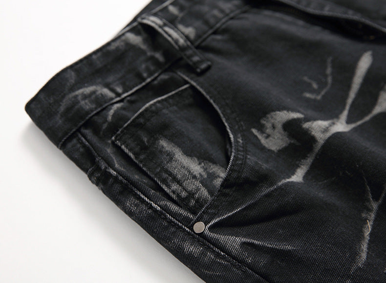 Ripped Black Jeans - Men's Plus Size Straight-Leg Denim for Autumn and Winter
