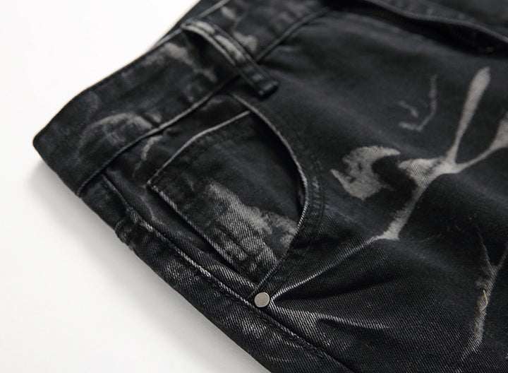 Ripped Black Jeans - Men's Plus Size Straight-Leg Denim for Autumn and Winter