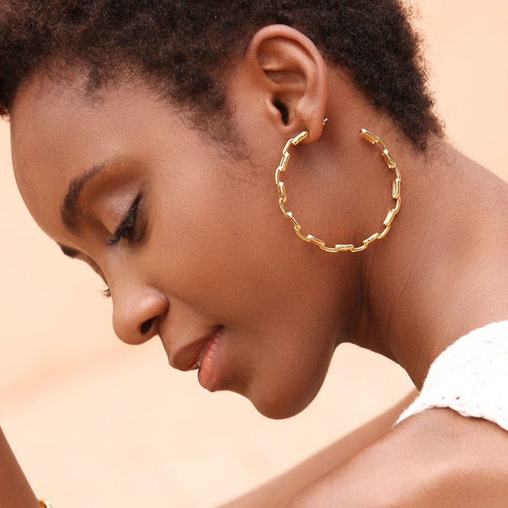 18K Gold Plated Brass Statement Chain Stud Earrings - Glow Goddess