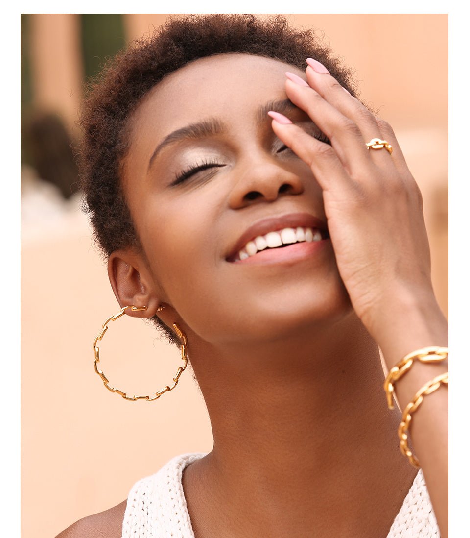 18K Gold Plated Brass Statement Chain Stud Earrings - Glow Goddess