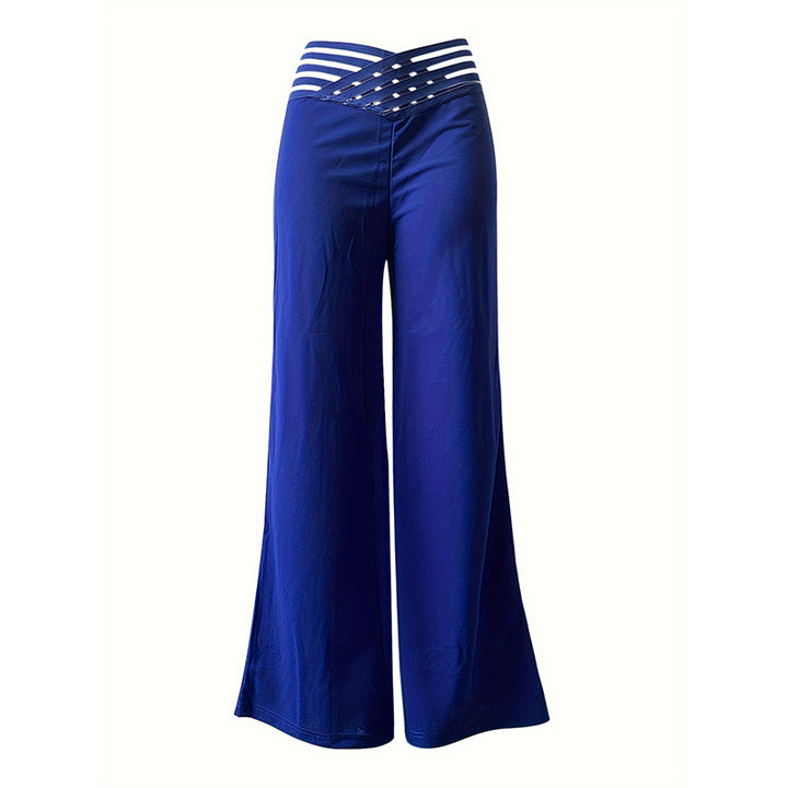 Women's Transparent Mesh Patchwork High Waist Pants With Elegant Cross Detail, Solid Color Fashion Trousers
