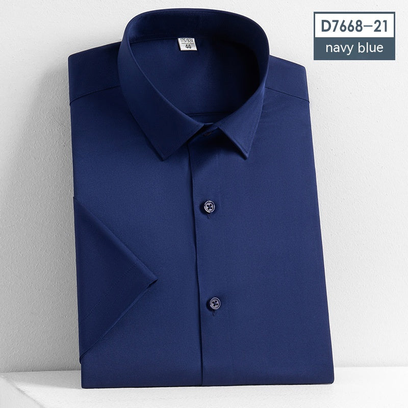 Non-Iron Short-Sleeved Stretch Shirt - Solid Color Men's Top
