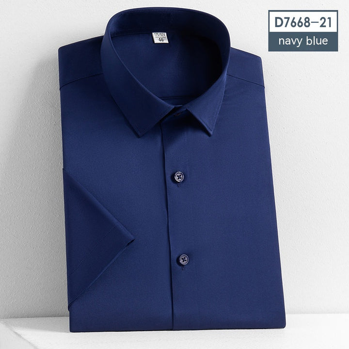 Non-Iron Short-Sleeved Stretch Shirt - Solid Color Men's Top