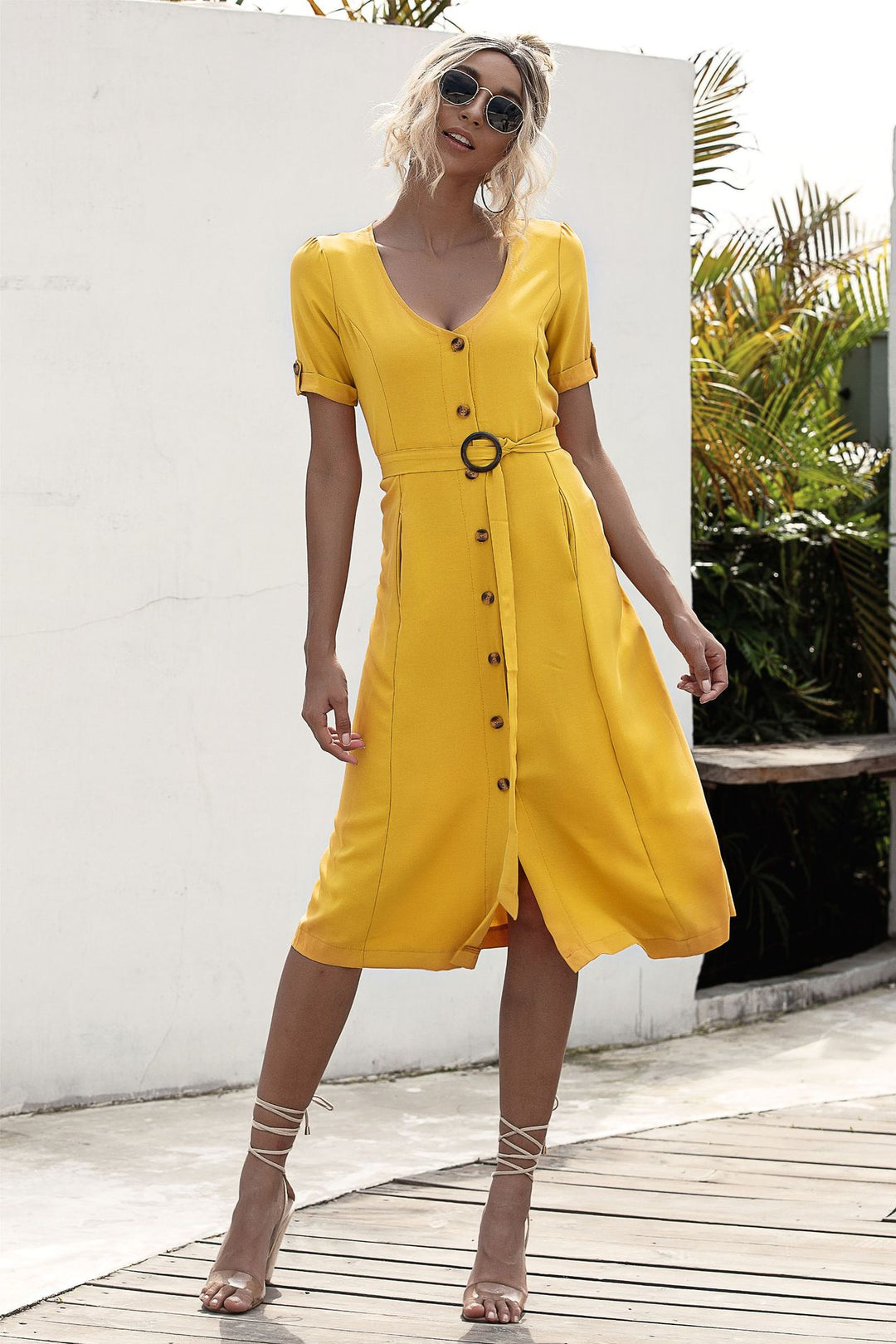 Lace-up button dress