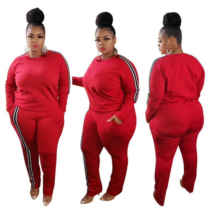 Curvy Women Side Stripe Two Piece Set