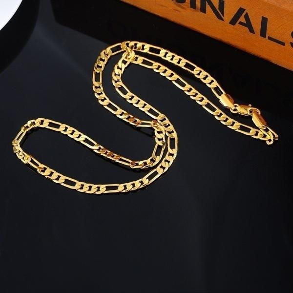 Men’s Figaro Chain Necklace in gold and silver, 4.5mm wide plated chain with classic Figaro link design