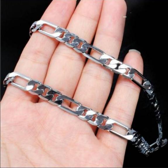 Men’s Figaro Chain Necklace in gold and silver, 4.5mm wide plated chain with classic Figaro link design