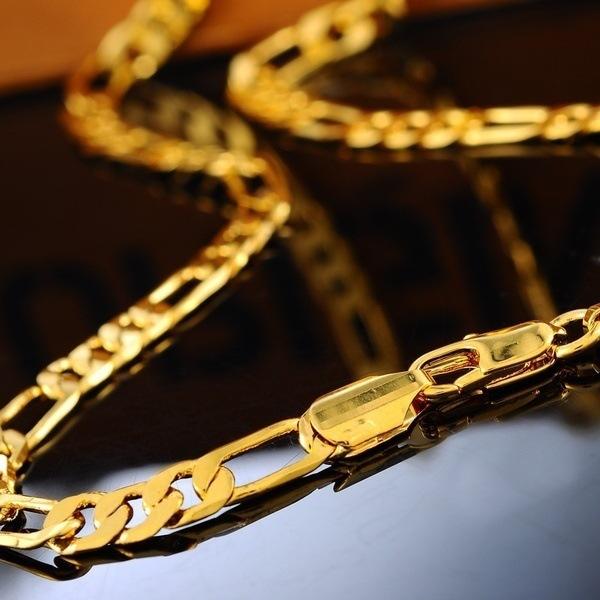 Men’s Figaro Chain Necklace in gold and silver, 4.5mm wide plated chain with classic Figaro link design