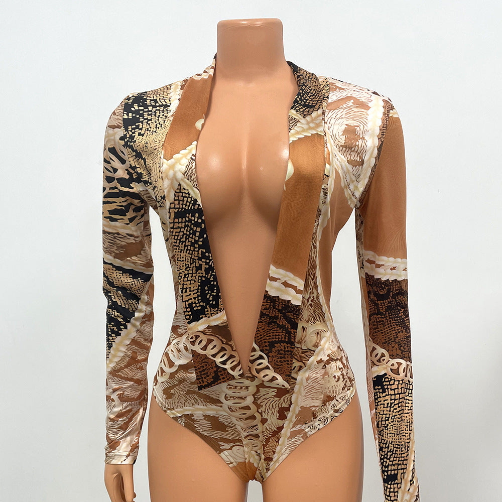Jumpsuit Long Sleeve Printed Pants Suit
 Product information:
 
 Pattern: Printing
 
 Color: OS6501 Brown
 
 Top sleeve length: long sleeve
 
 Pants length: trousers
 
 Size: S,M,L,XL,XXL
 
 Style type: t