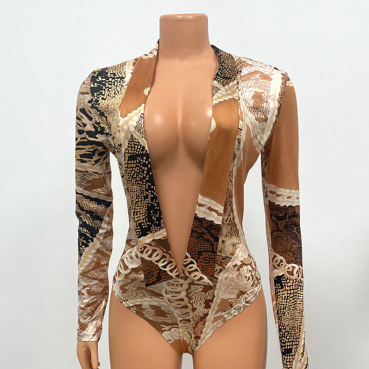 Jumpsuit Long Sleeve Printed Pants Suit
 Product information:
 
 Pattern: Printing
 
 Color: OS6501 Brown
 
 Top sleeve length: long sleeve
 
 Pants length: trousers
 
 Size: S,M,L,XL,XXL
 
 Style type: t