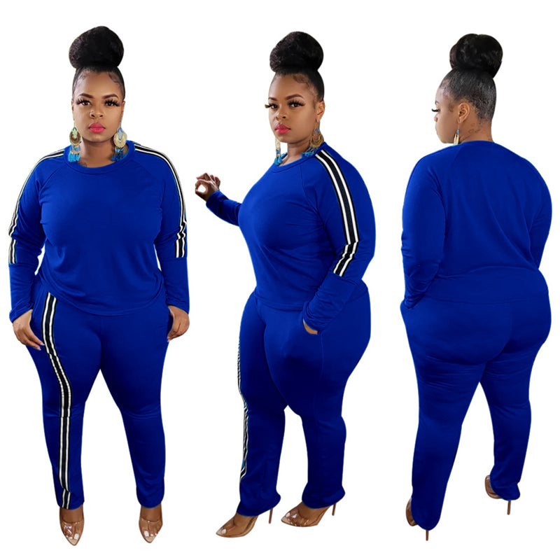 Curvy Women Side Stripe Two Piece Set