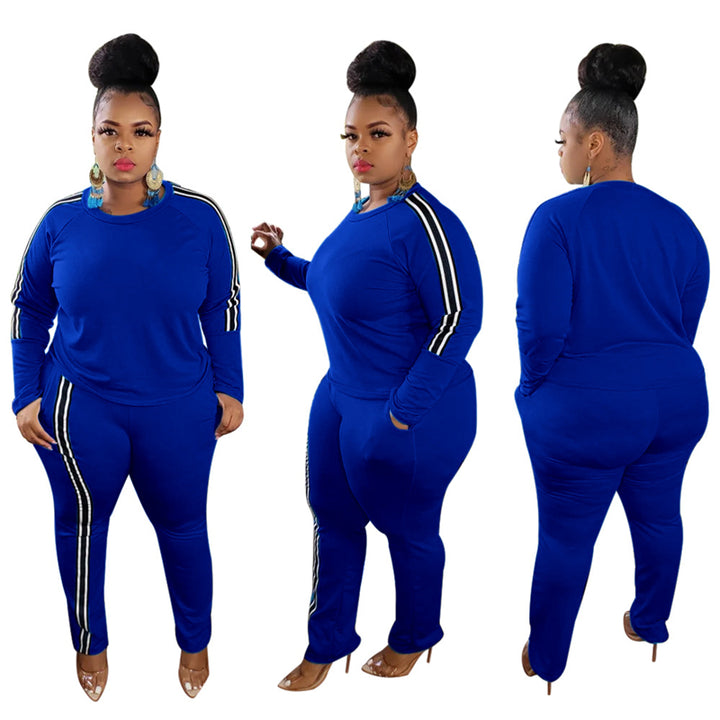 Curvy Women Side Stripe Two Piece Set