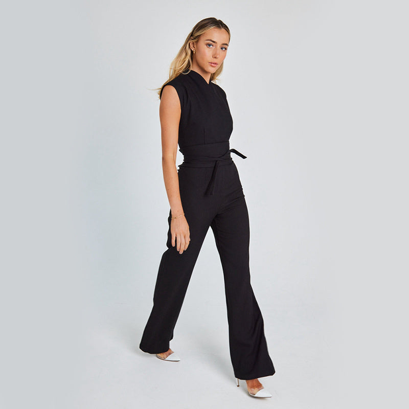 Women's Elegant Sleeveless Jumpsuit – V-Neck Wide Leg Summer Overalls for Casual Chic Style
