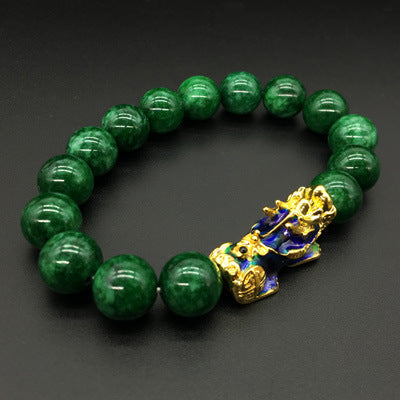 Thermochromic 12mm Green Chalcedony Warm Color Mascot Bracelet
 Describe:
 
 Let me talk about a legendary story: a long time ago, there was an animal called Paixiu. He is the ninth son of the Dragon King. Gold and silver jewel