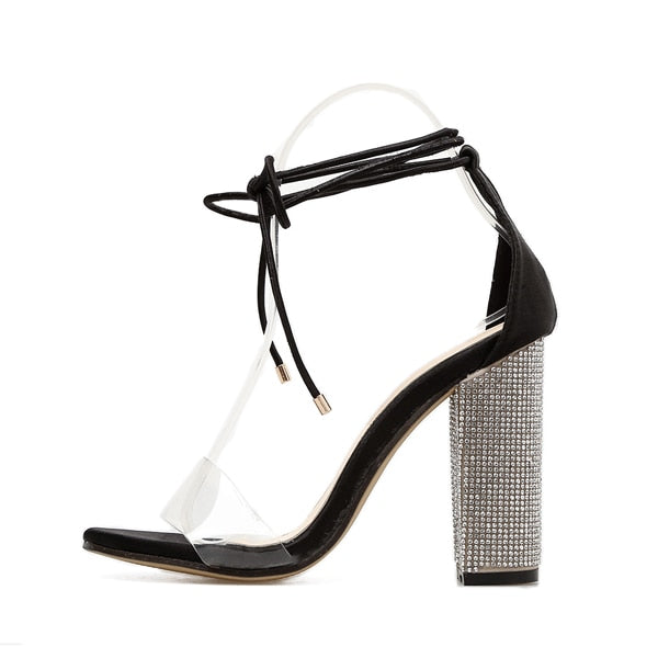 Rhinestone Ankle Strap High Heeled Wedding Sandals